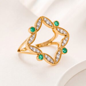 Anel em ouro 18k - Esmeraldas e Diamantes